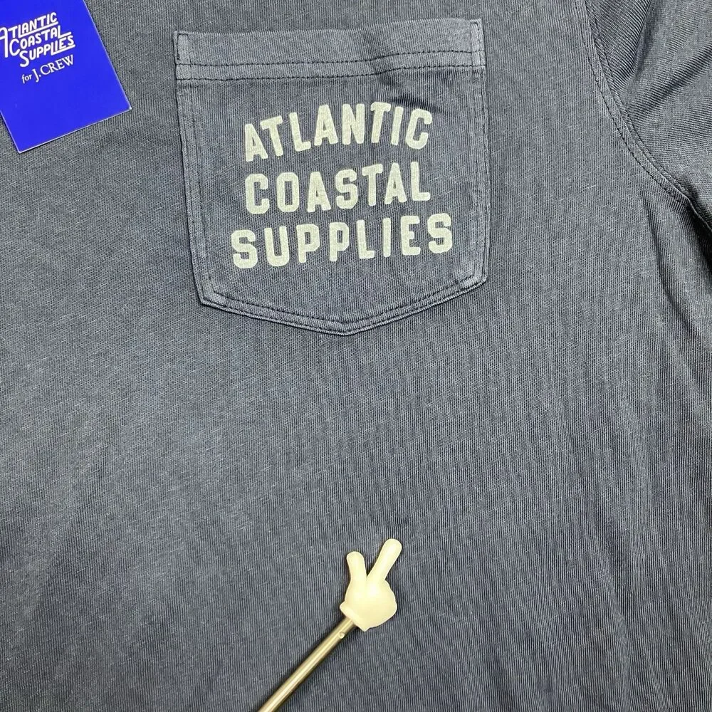 J.Crew T Shirt Mens L Blue Atlantic Coastal Supplies Graphic Pocket Logo